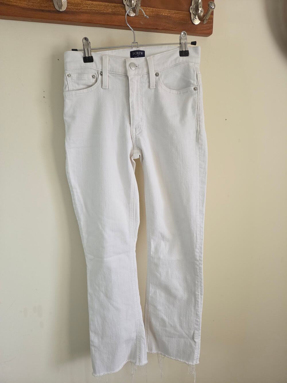 J.Crew White Cropped Frayed Hem Jeans Size 25 Mid Rise Denim